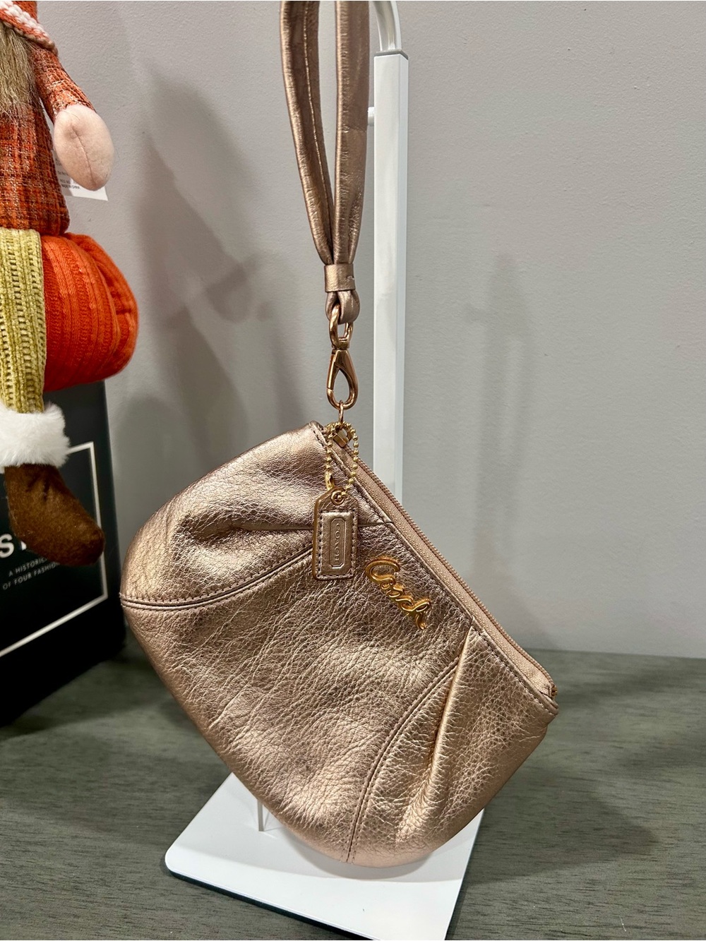 Coach Metallic Rose Gold Wristlet Pouch